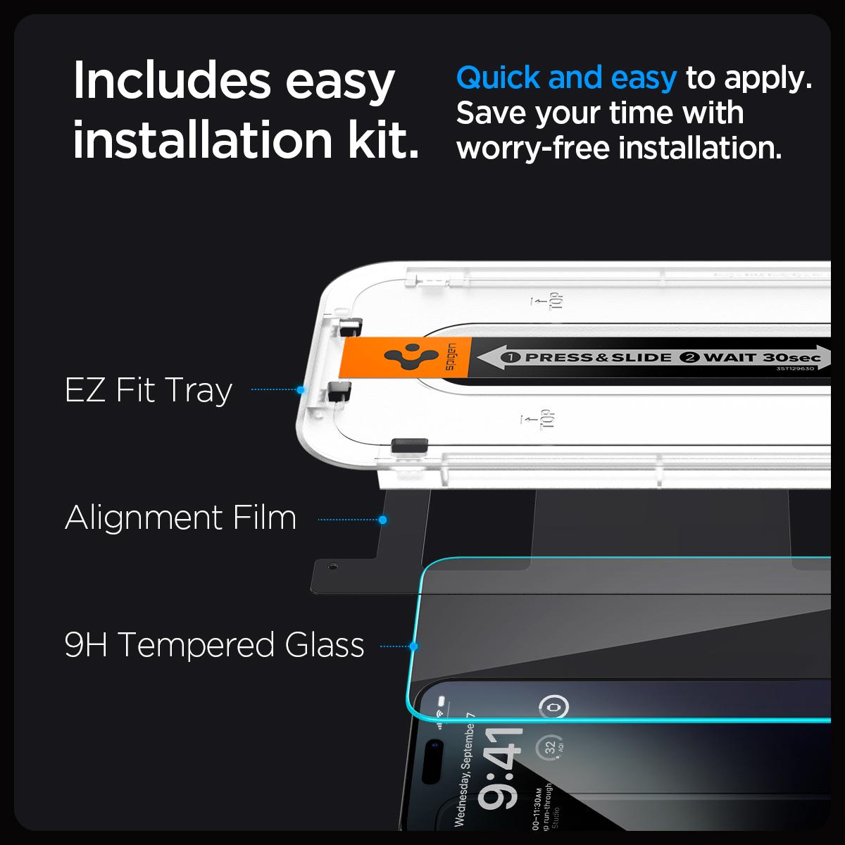 Spigen® GLAS.tR™ EZ FIT™ HD AGL06878 iPhone 15 Pro Max Premium Tempered Glass Screen Protector