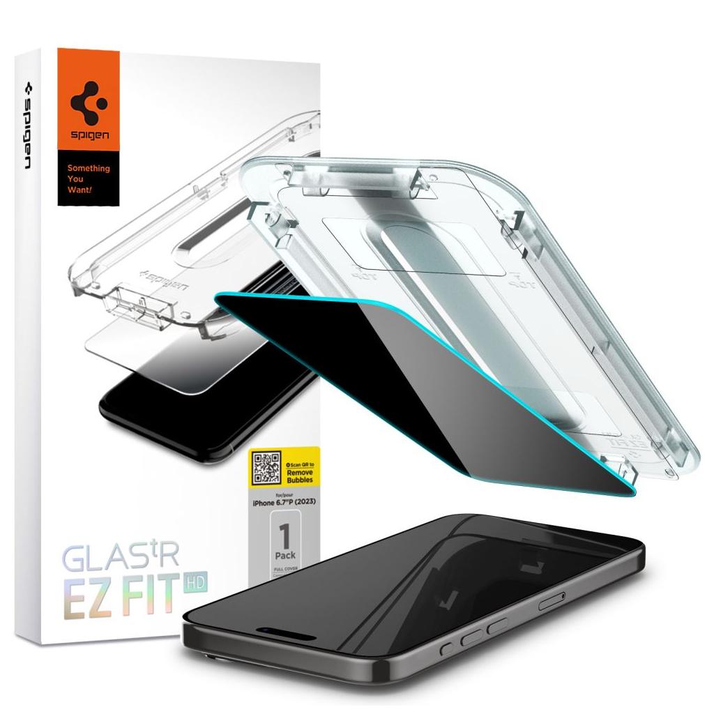 Spigen® GLAS.tR™ EZ FIT™ Privacy HD AGL07118 iPhone 15 Pro Max Premium Tempered Glass Screen Protector