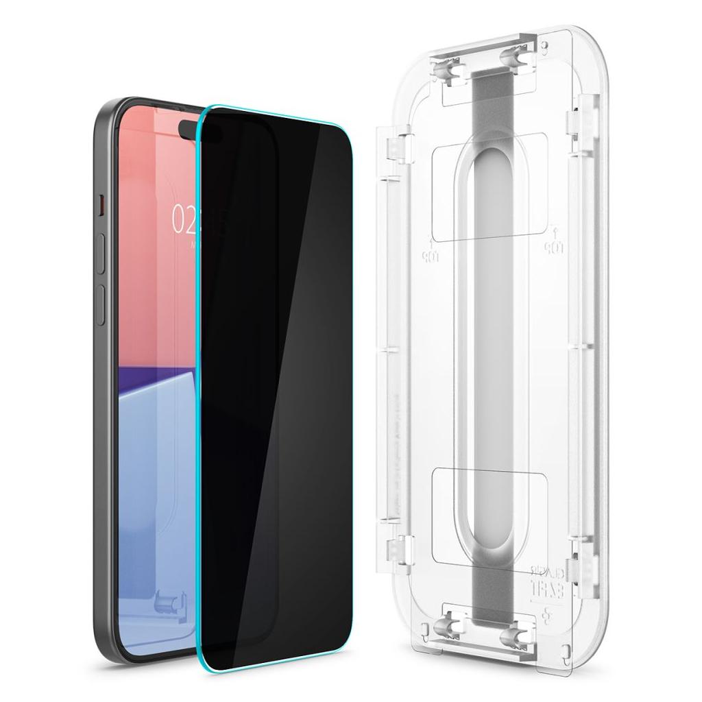 Spigen® GLAS.tR™ EZ FIT™ Privacy HD AGL07119 iPhone 15 Plus Premium Tempered Glass Screen Protector