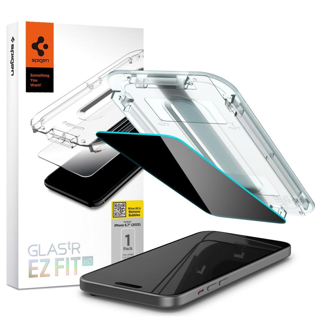 Spigen® GLAS.tR™ EZ FIT™ Privacy HD AGL07120 iPhone 15 Pro Premium Tempered Glass Screen Protector
