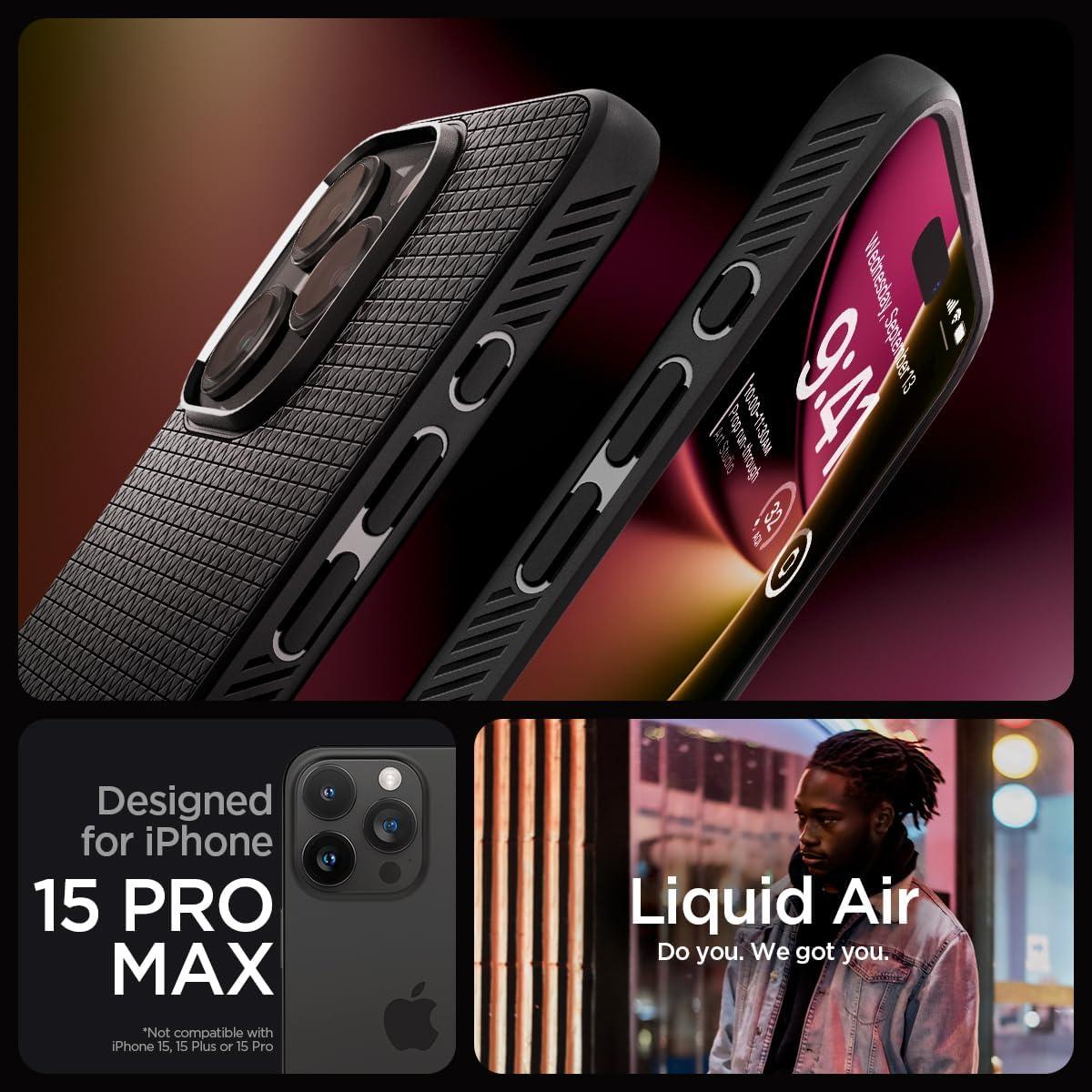 Spigen® Liquid Air™ ACS06562 iPhone 15 Pro Max Case - Matte Black