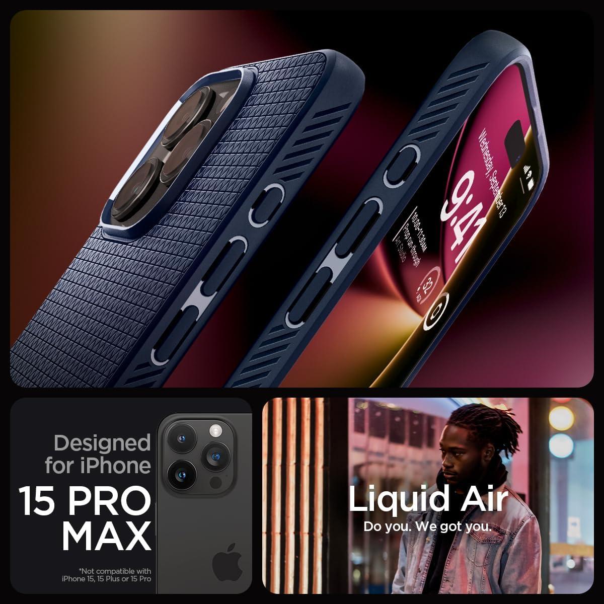Spigen® Liquid Air™ ACS06563 iPhone 15 Pro Max Case - Navy Blue