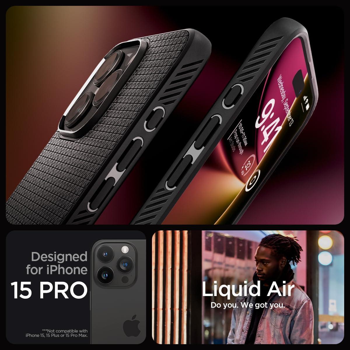 Spigen® Liquid Air™ ACS06704 iPhone 15 Pro Case - Matte Black