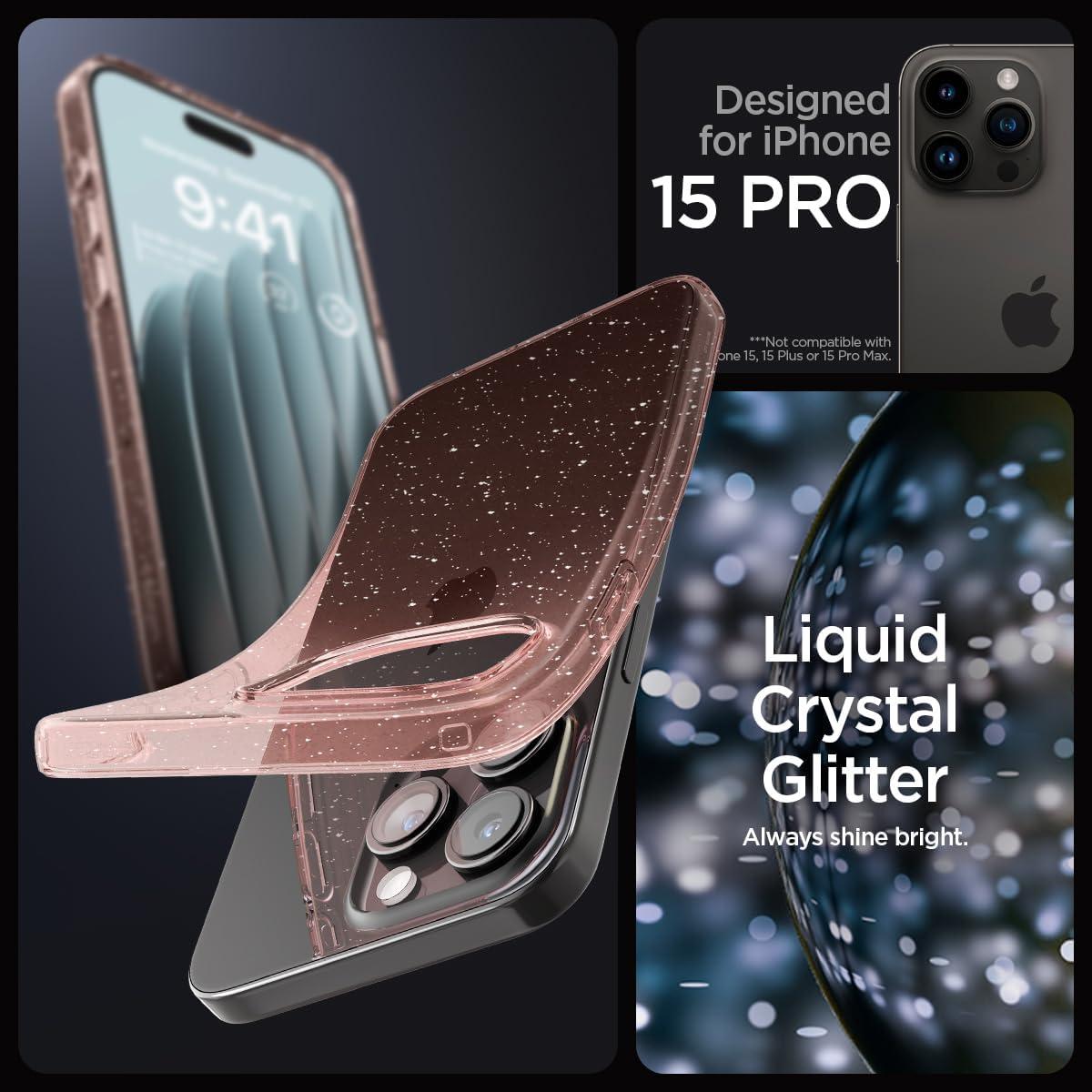 Spigen® Liquid Crystal™ Glitter ACS06702 iPhone 15 Pro Case - Rose Quartz