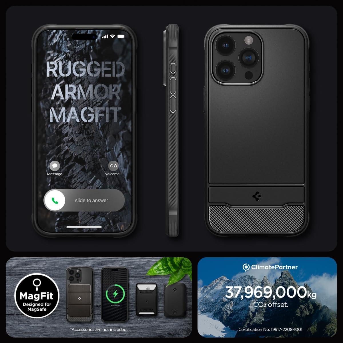 Spigen® Rugged Armor™ (MagFit) ACS06561 iPhone 15 Pro Max Case - Matte Black