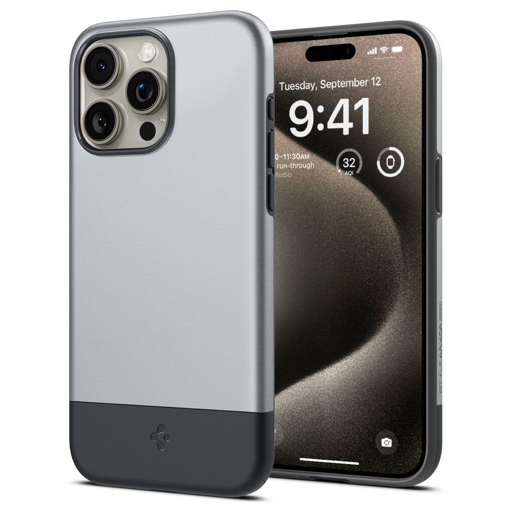 Spigen® Style Armor™ (MagFit) ACS06748 iPhone 15 Pro Case – Classic Silver