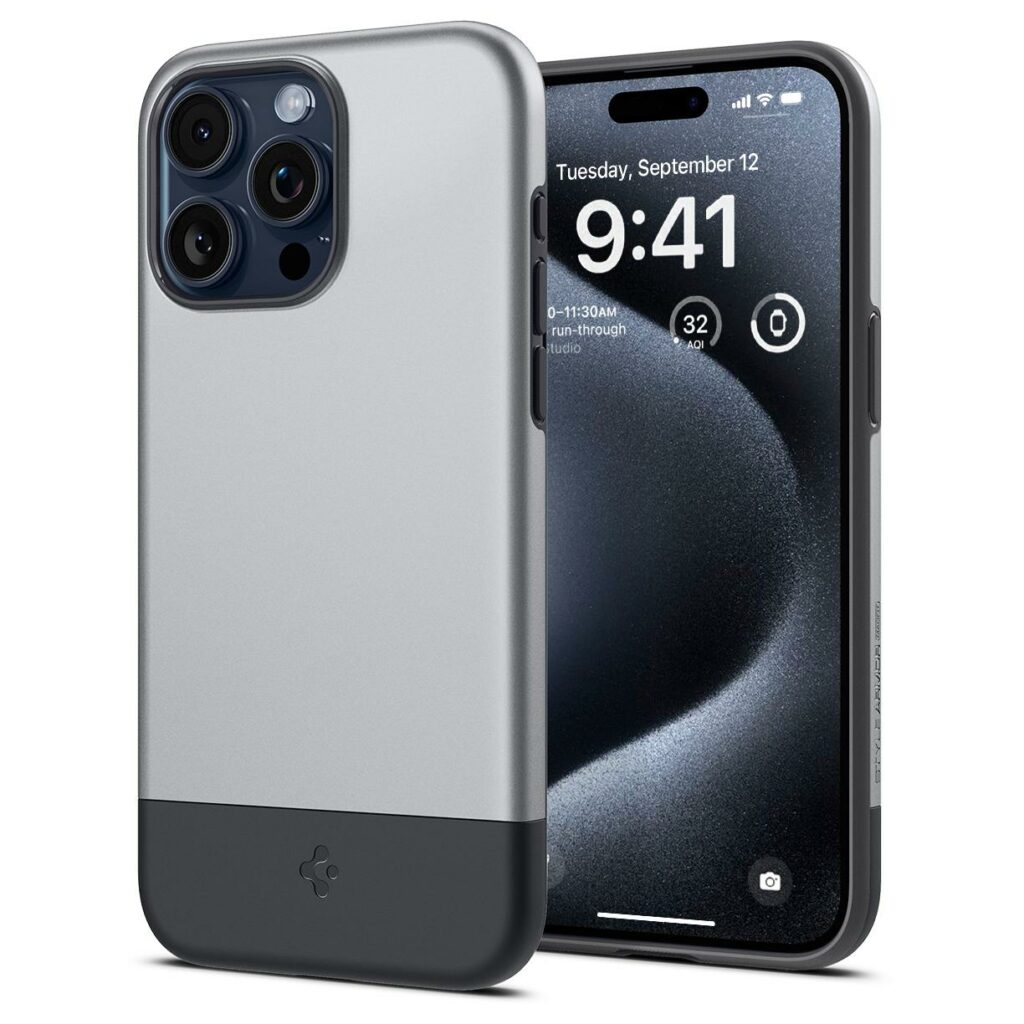 Spigen® Style Armor™ (MagFit) ACS06748 iPhone 15 Pro Case – Classic Silver