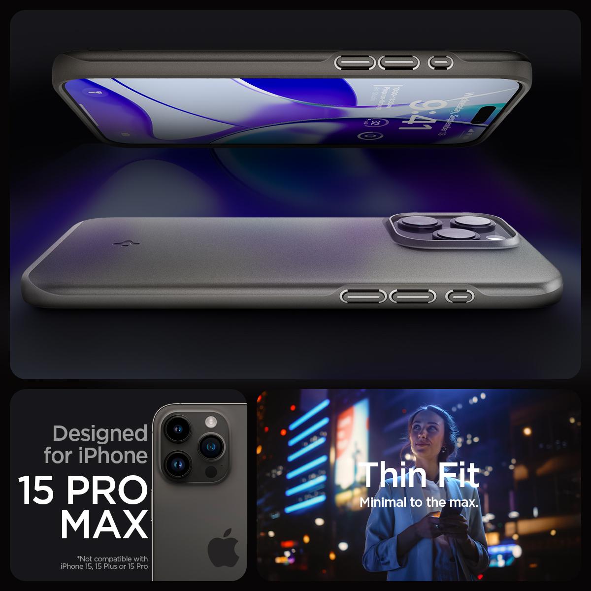 Spigen® Thin Fit™ ACS06545 iPhone 15 Pro Max Case - Gunmetal