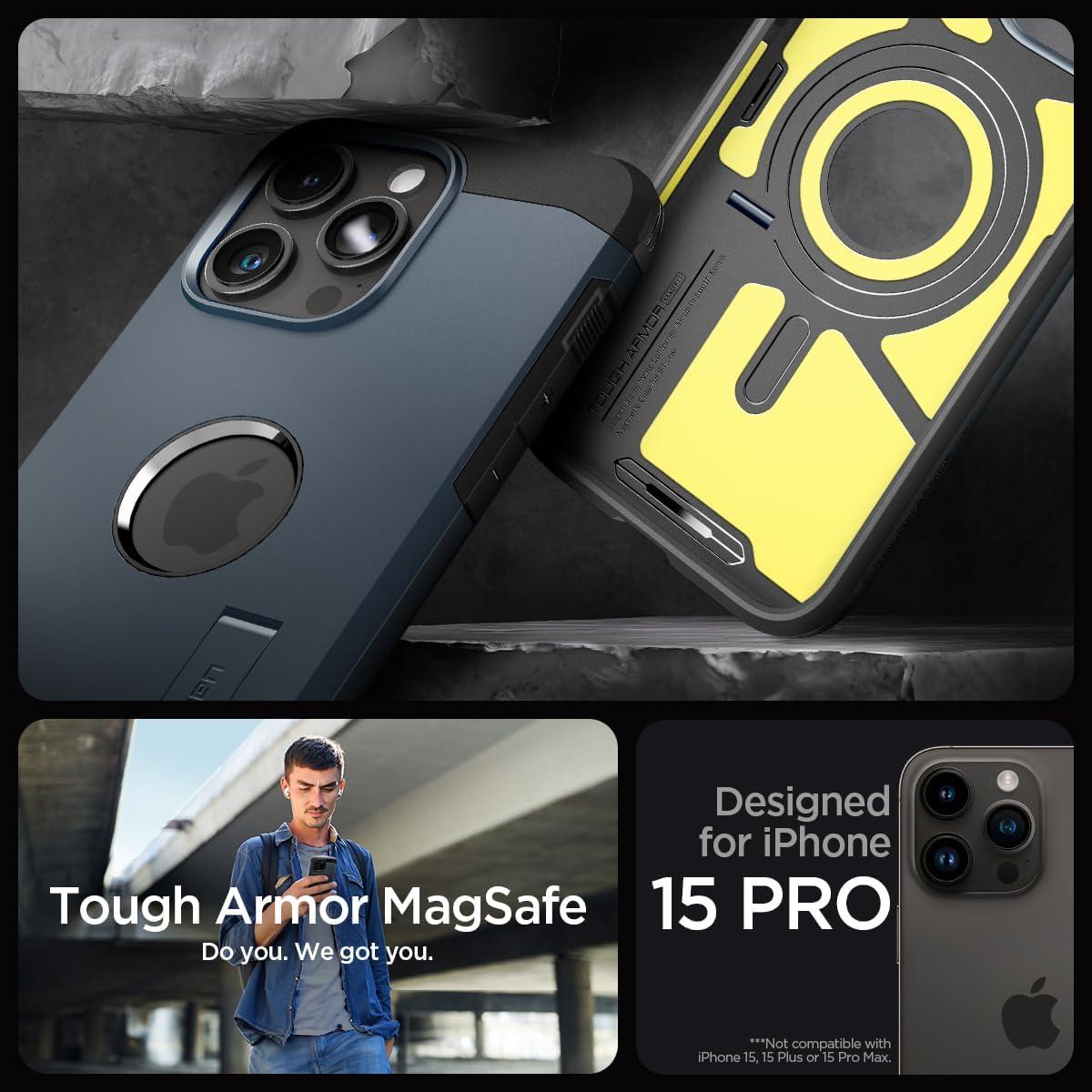 Spigen® Tough Armor™ (MagFit) ACS06734 iPhone 15 Pro Case - Metal Slate