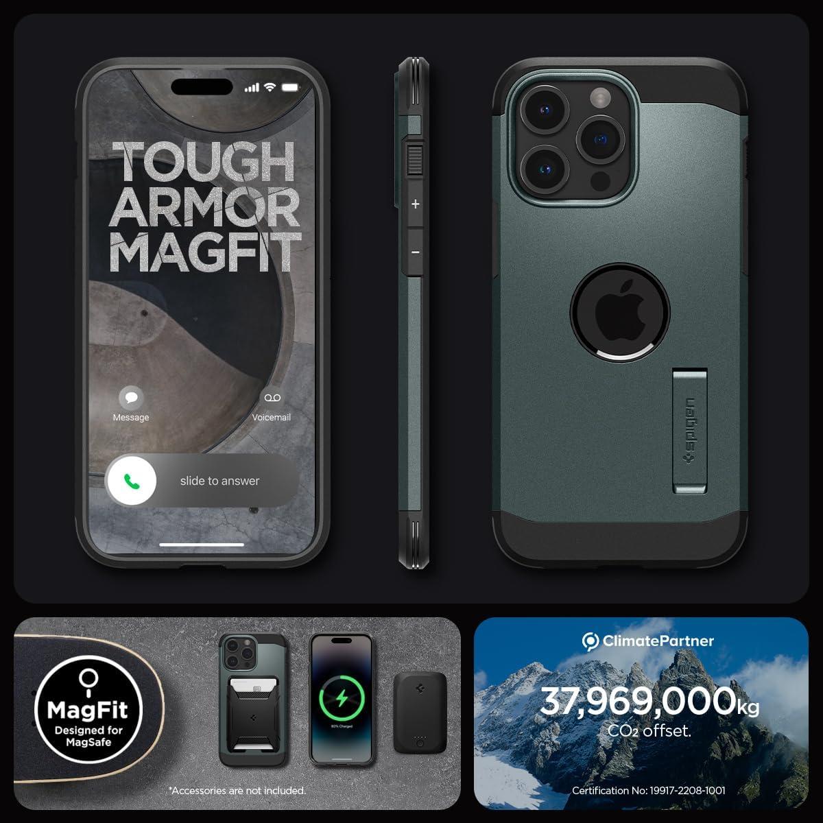 Spigen® Tough Armor™ (MagFit) ACS06735 iPhone 15 Pro Case - Abyss Green