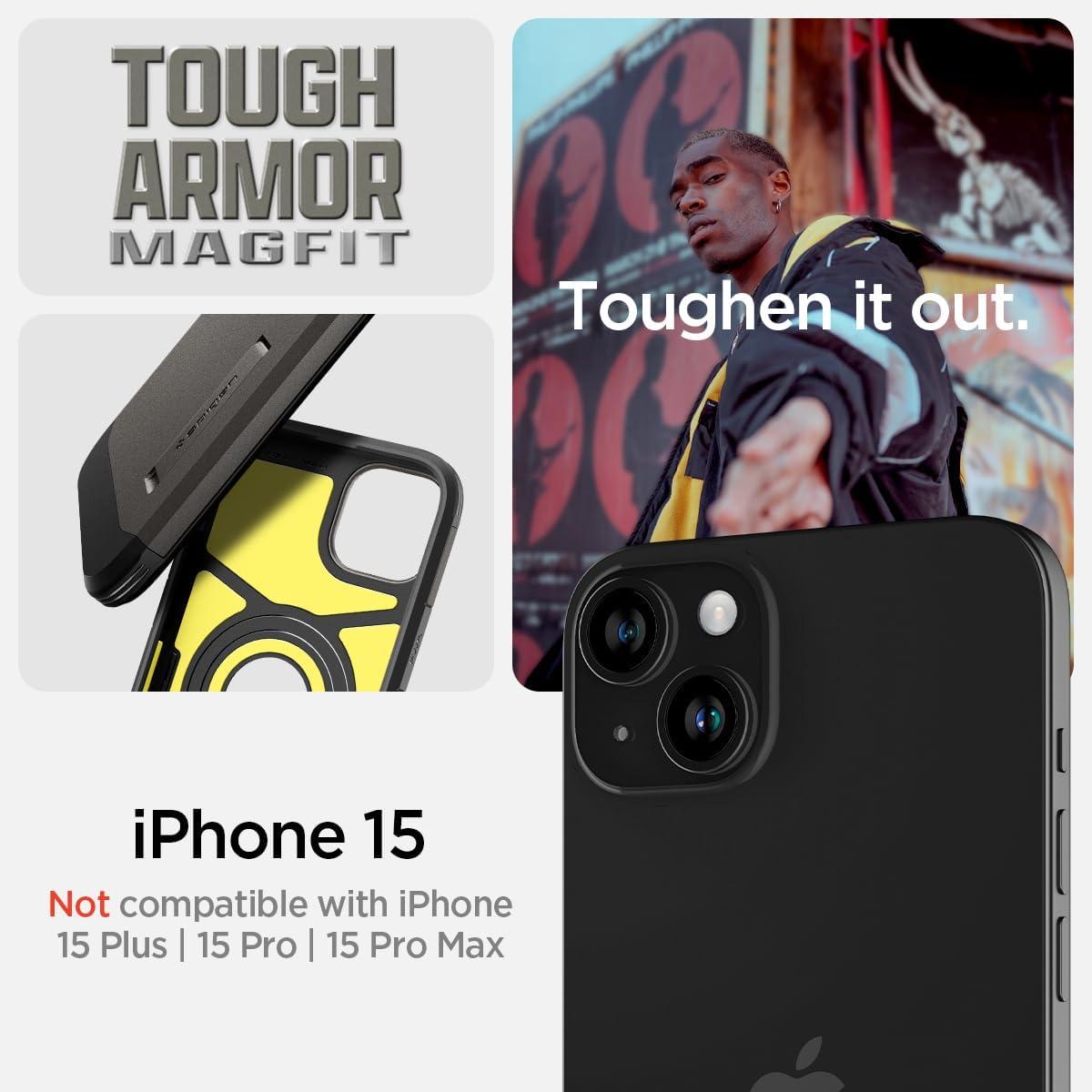 Spigen® Tough Armor™ (MagFit) ACS06810 iPhone 15 Case - Gunmetal