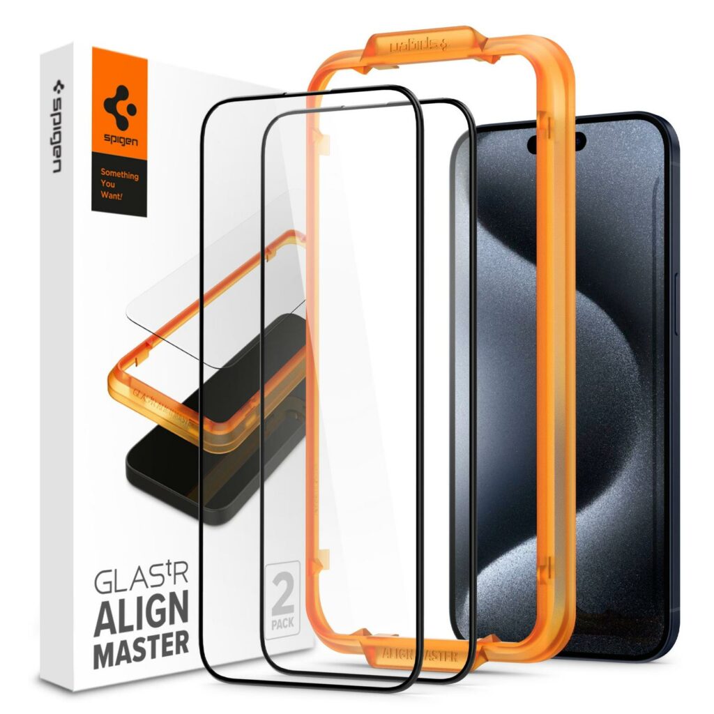 Spigen® (x2.Pack) GLAS.tR™ ALIGNmaster™ Full Cover HD AGL06895 iPhone 15 Pro Premium Tempered Glass Screen Protector