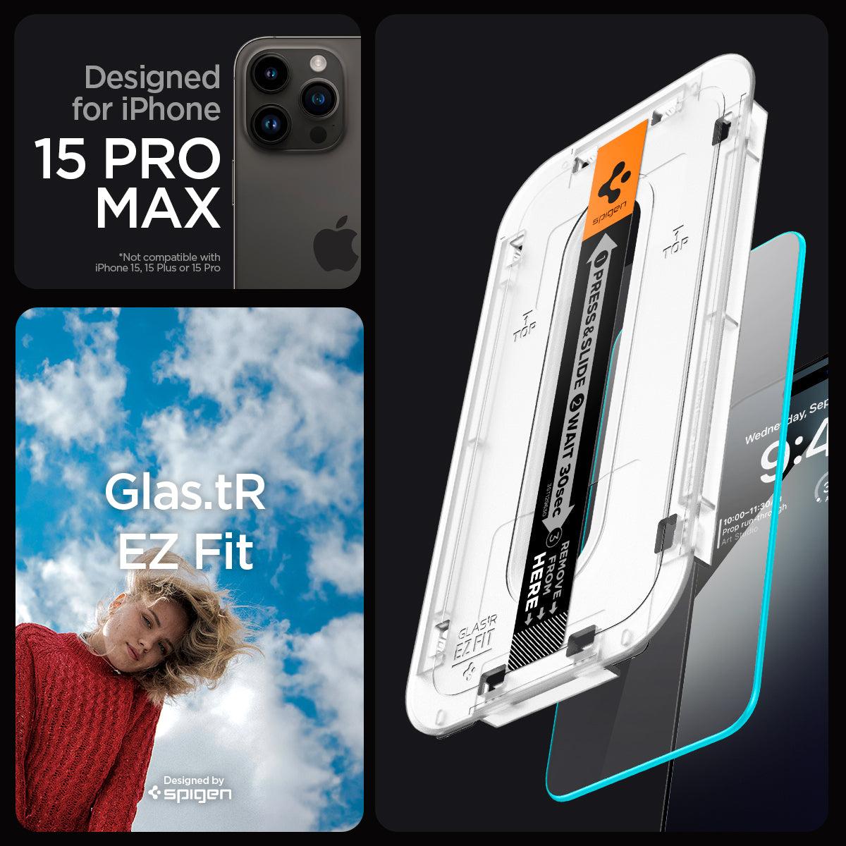 Spigen® (x2.Pack) GLAS.tR™ EZ FIT™ AGL06872 iPhone 15 Pro Max Premium Tempered Glass Screen Protector