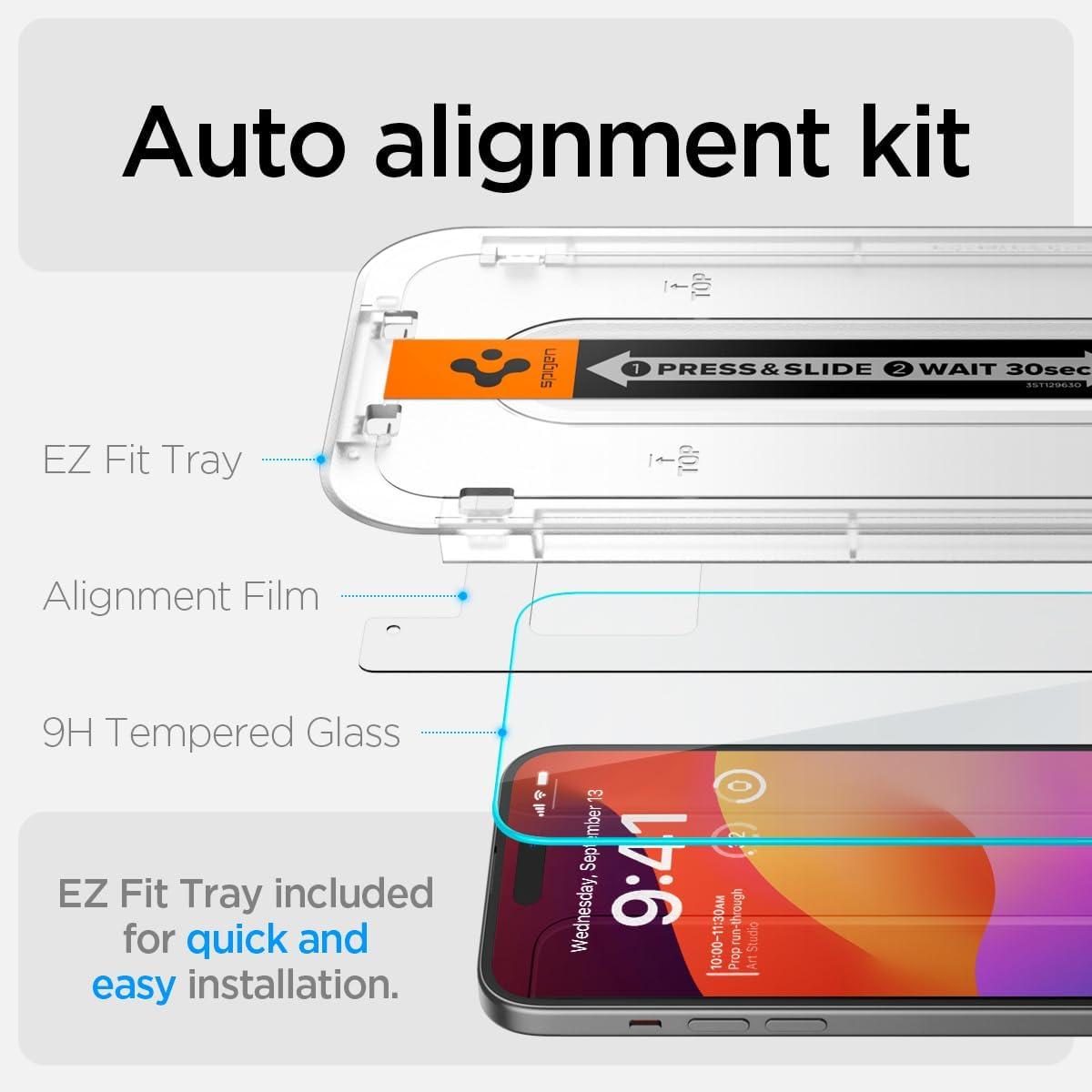 Spigen® (x2.Pack) GLAS.tR™ EZ FIT™ AGL06903 iPhone 15 Premium Tempered Glass Screen Protector