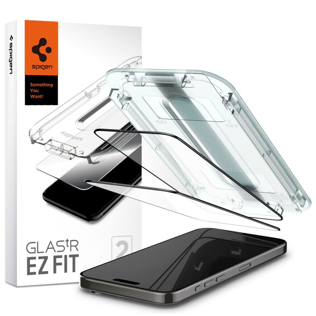 Spigen® (x2.Pack) GLAS.tR™ EZ FIT™ Full Cover AGL06873 iPhone 15 Pro Max Premium Tempered Glass Screen Protector