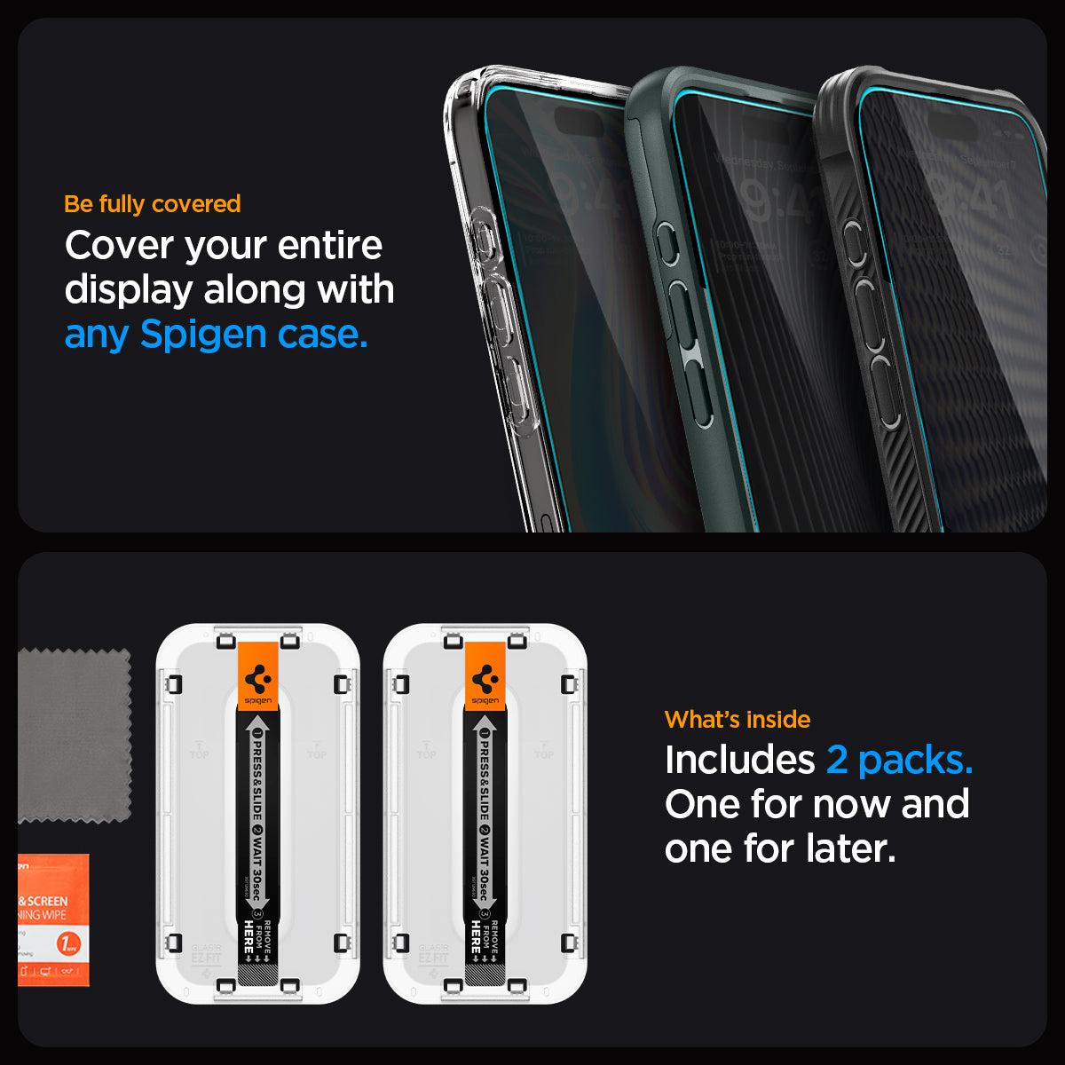 Spigen® (x2.Pack) GLAS.tR™ EZ FIT™ Privacy AGL06874 iPhone 15 Pro Max Premium Tempered Glass Screen Protector