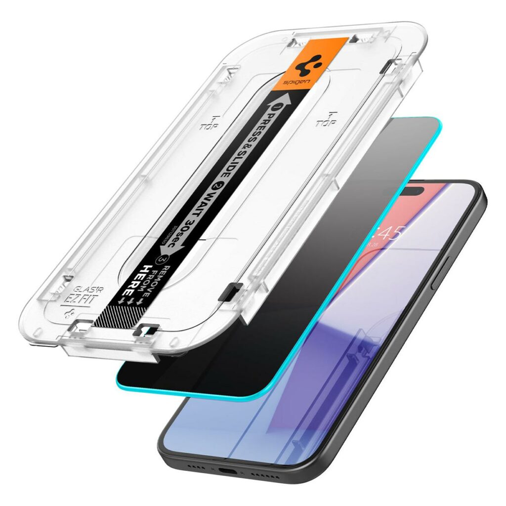 Spigen® (x2.Pack) GLAS.tR™ EZ FIT™ Privacy AGL06905 iPhone 15 Premium Tempered Glass Screen Protector