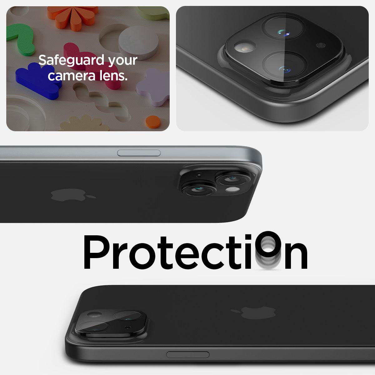 Spigen® (x2.Pack) GLAS.tR™ OPTIK AGL06917 iPhone 15 / 15 Plus Premium Tempered Glass Camera Lens Protector – Black