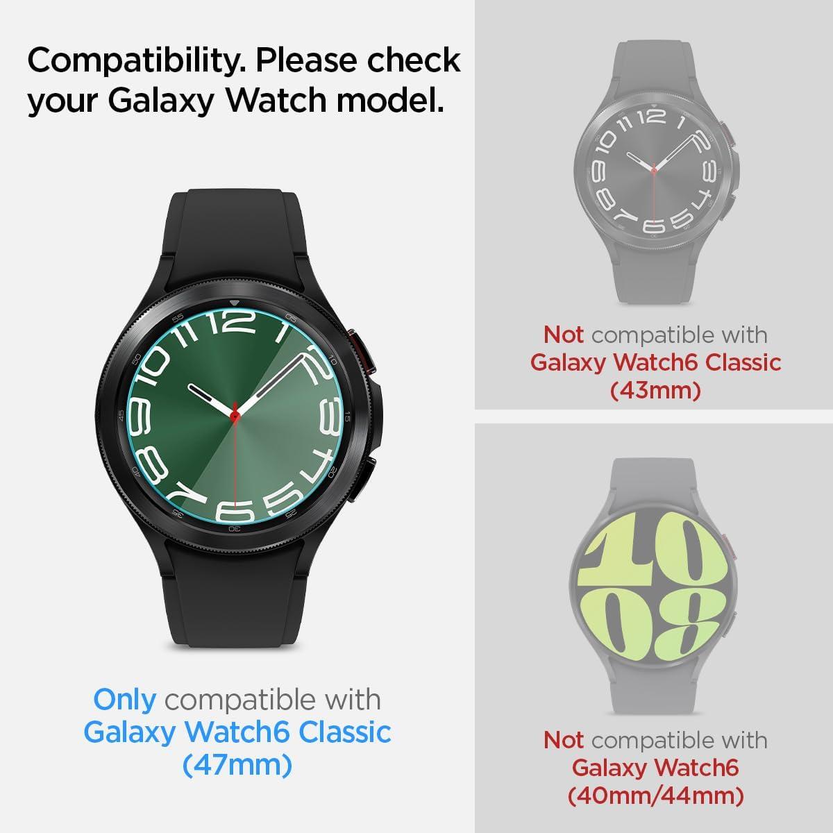 Spigen® (x2.Pack) GLAS.tR™ EZ FIT™ HD AGL07066 Samsung Galaxy Watch 6 Classic (47mm) Premium Tempered Glass Screen Protector