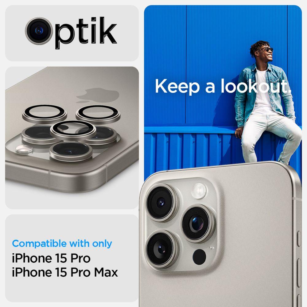 Spigen® (x2.Pack) GLAS.tR™ EZ FIT™ OPTIK PRO AGL07163 iPhone 15 Pro Max / 15 Pro / 14 Pro Max / 14 Pro Premium Tempered Glass Camera Lens Protector – Natural Titanium