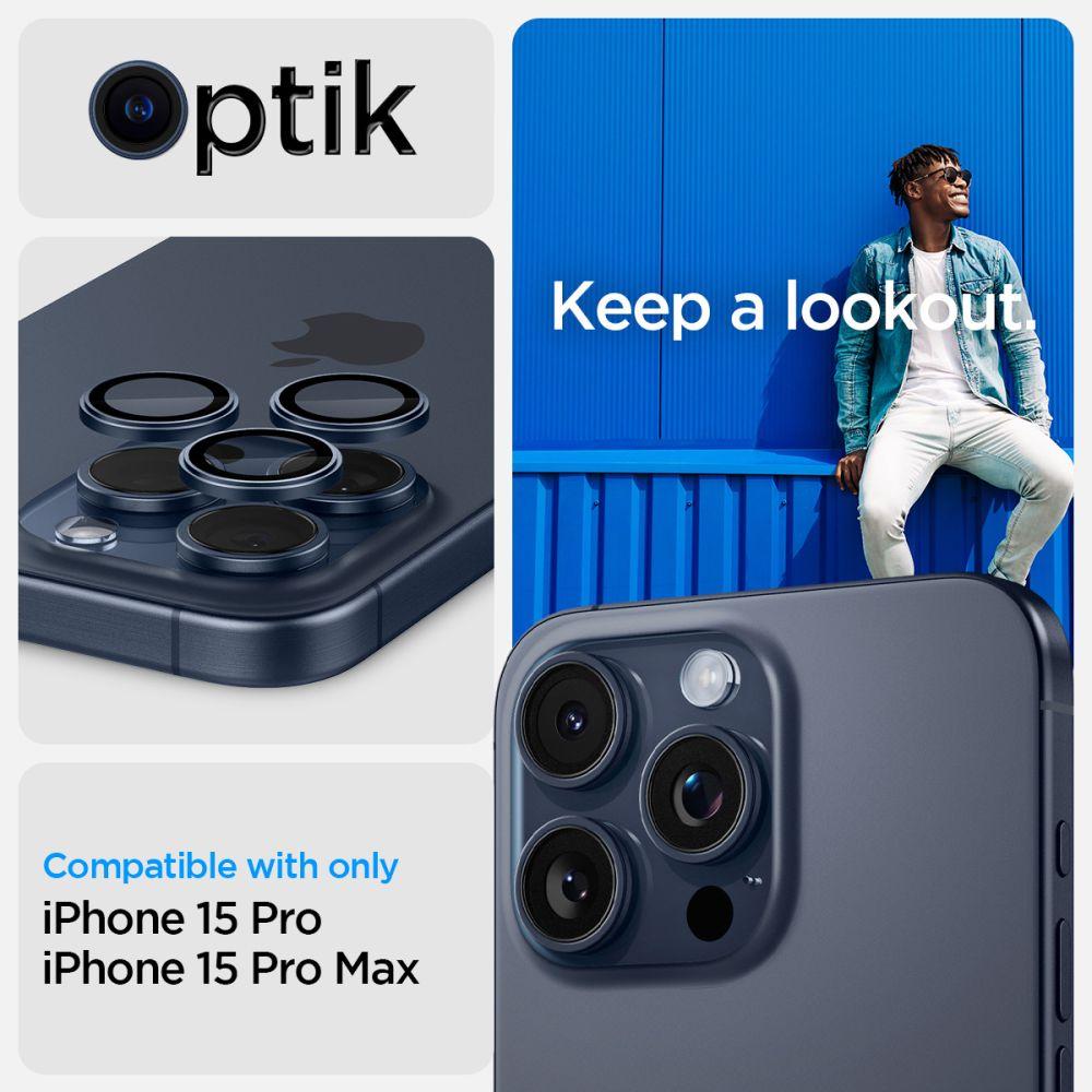 Spigen® (x2.Pack) GLAS.tR™ EZ FIT™ OPTIK PRO AGL07164 iPhone 15 Pro Max / 15 Pro / 14 Pro Max / 14 Pro Premium Tempered Glass Camera Lens Protector – Blue Titanium