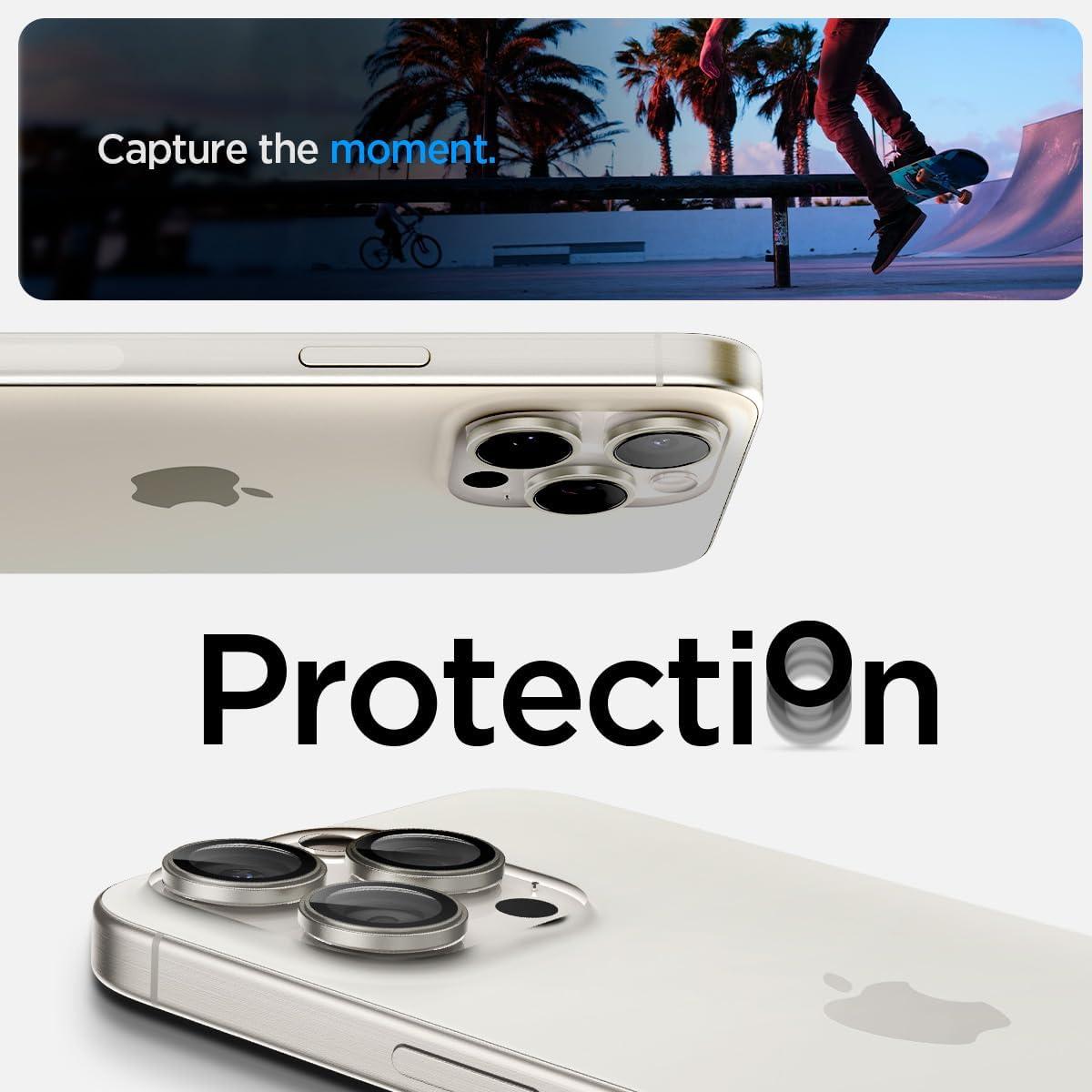 Spigen® (x2.Pack) GLAS.tR™ EZ FIT™ OPTIK PRO AGL07165 iPhone 15 Pro Max / 15 Pro / 14 Pro Max / 14 Pro Premium Tempered Glass Camera Lens Protector – White Titanium