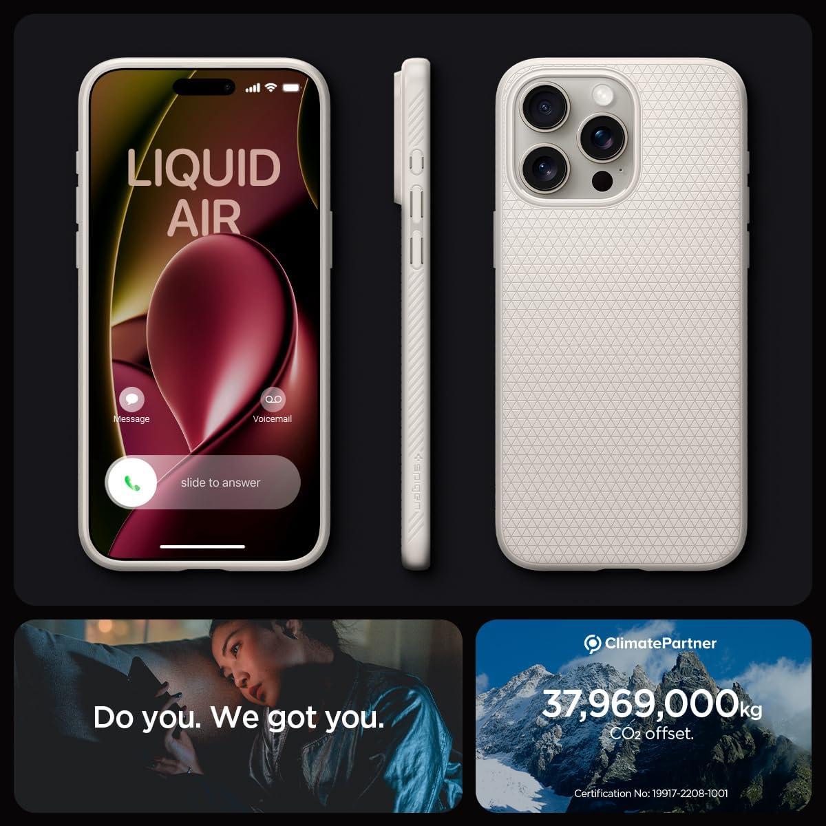 Spigen® Liquid Air™ ACS07212 iPhone 15 Pro Max Case - Natural Titanium