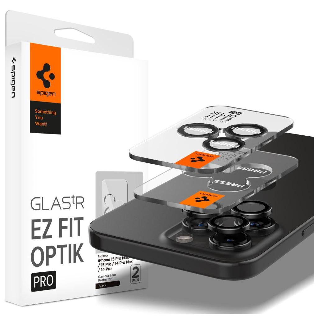 Spigen® (x2.Pack) GLAS.tR™ EZ FIT™ OPTIK PRO AGL06914 iPhone 15 Pro Max / 15 Pro / 14 Pro Max / 14 Pro Premium Tempered Glass Camera Lens Protector – Crystal Clear