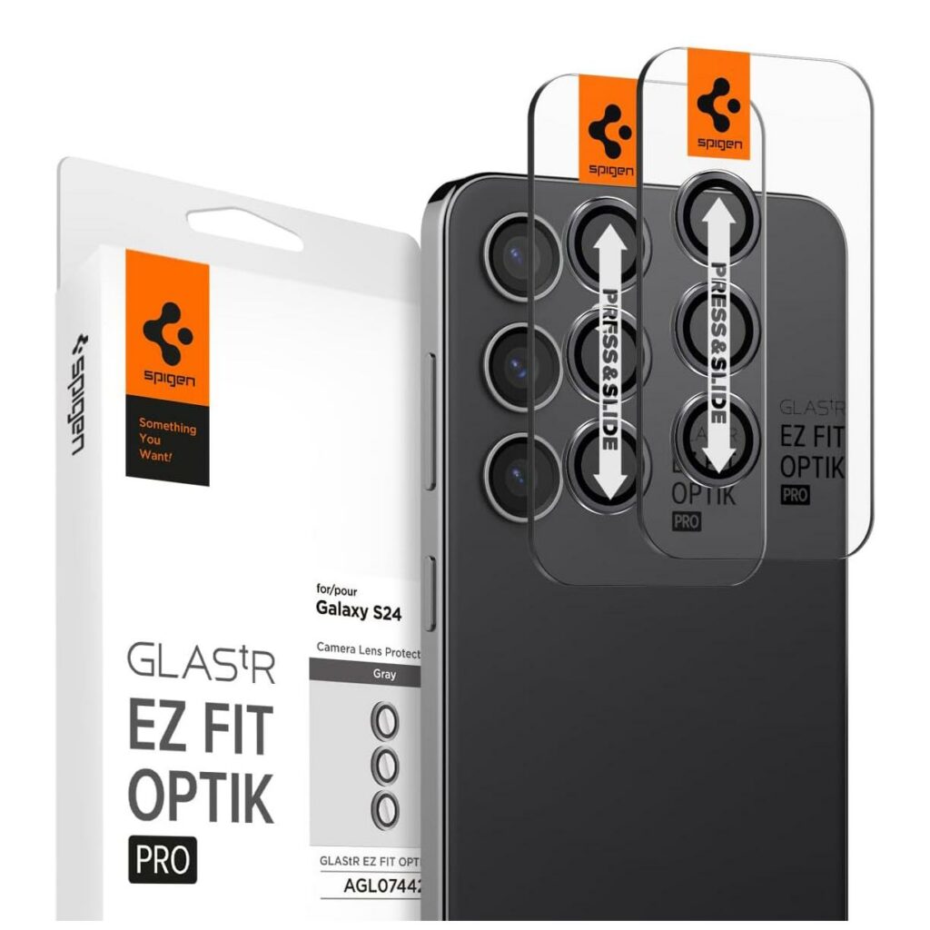 Spigen® (x2.Pack) GLAS.tR™ EZ FIT™ OPTIK PRO AGL07442 Samsung Galaxy S24 Premium Tempered Glass Camera Lens Protector – Gray
