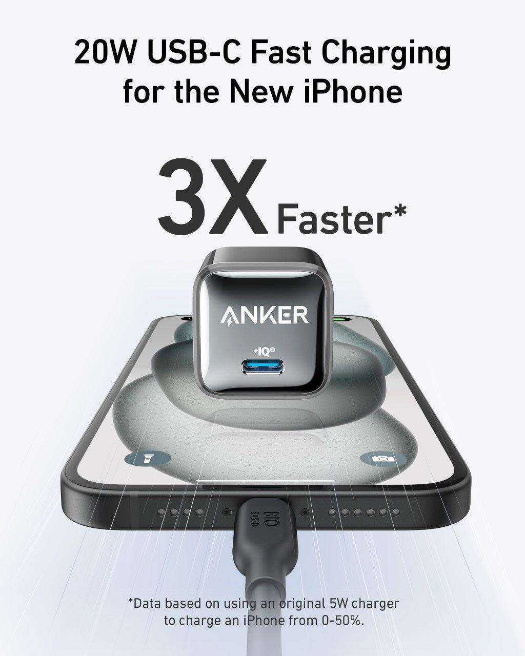 Anker® Nano Pro 511 ActiveShield IQ 3.0 20W USB‑C Power Adapter – Black Ice