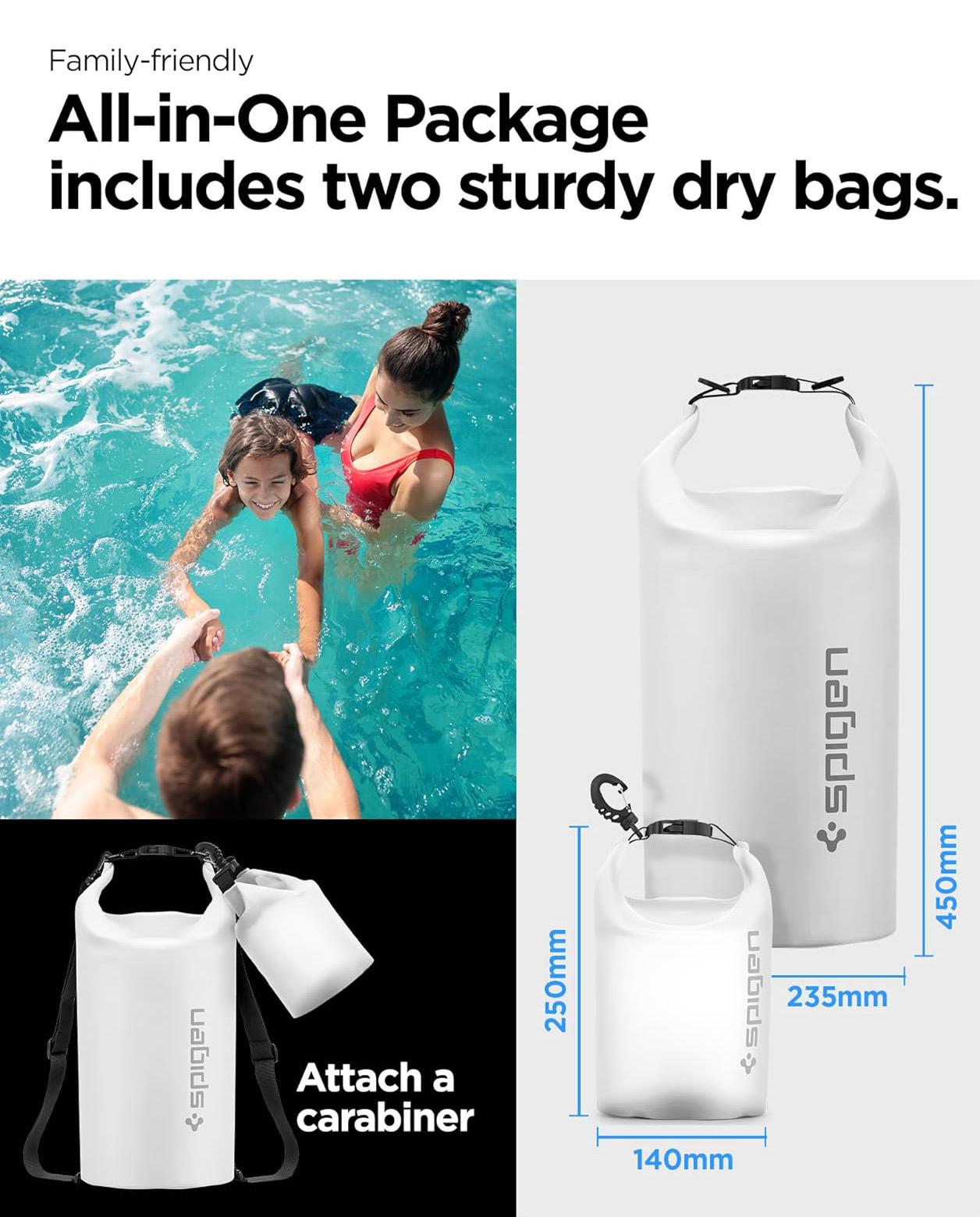 Spigen® AquaShield™ AMP06026 IPX6 Certified Waterproof Bag | 20L+2L – Snow White