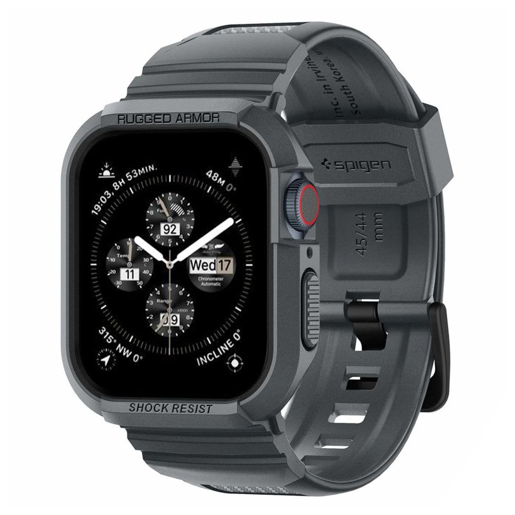 Spigen® Rugged Armor™ Pro ACS07387 Apple Watch Series 9 / 8 / SE 2 / 7 / 6 / SE / 5 / 4 (45mm / 44mm) Case & Band – Dark Gray