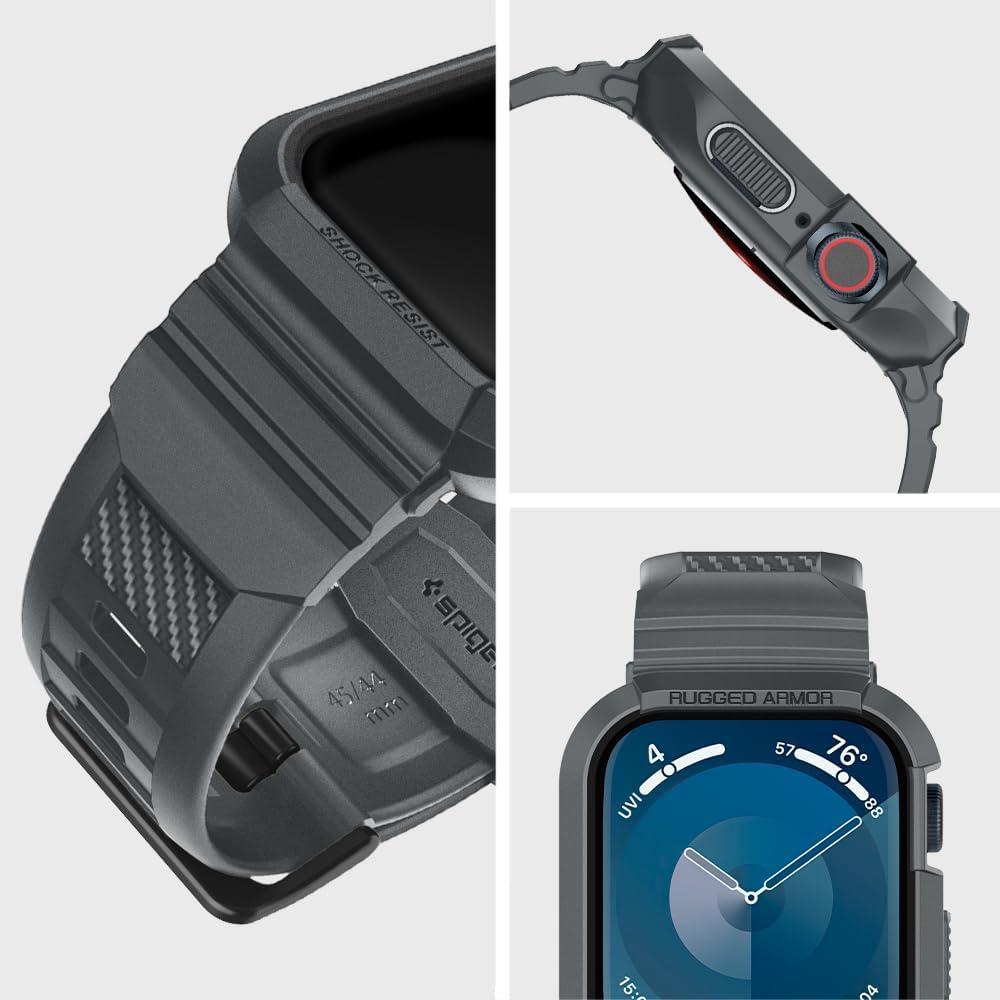 Spigen® Rugged Armor™ Pro ACS07387 Apple Watch Series 9 / 8 / SE 2 / 7 / 6 / SE / 5 / 4 (45mm / 44mm) | Case & Band – Dark Gray