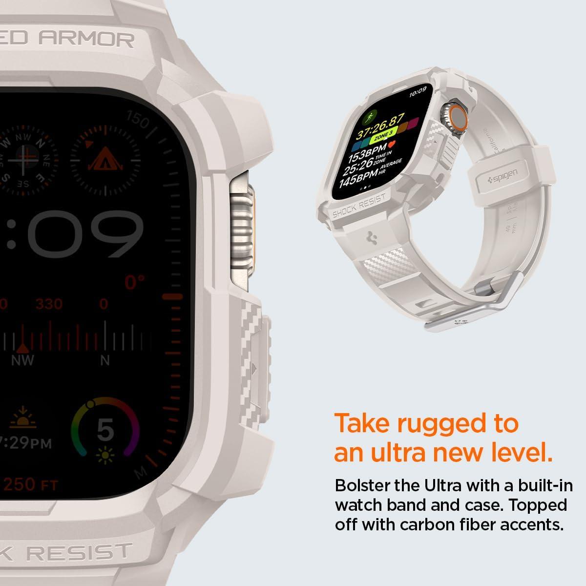 Spigen® Rugged Armor™ Pro ACS07388 Apple Watch Ultra 2 | Ultra (49mm) | Case & Band - Dune Beige