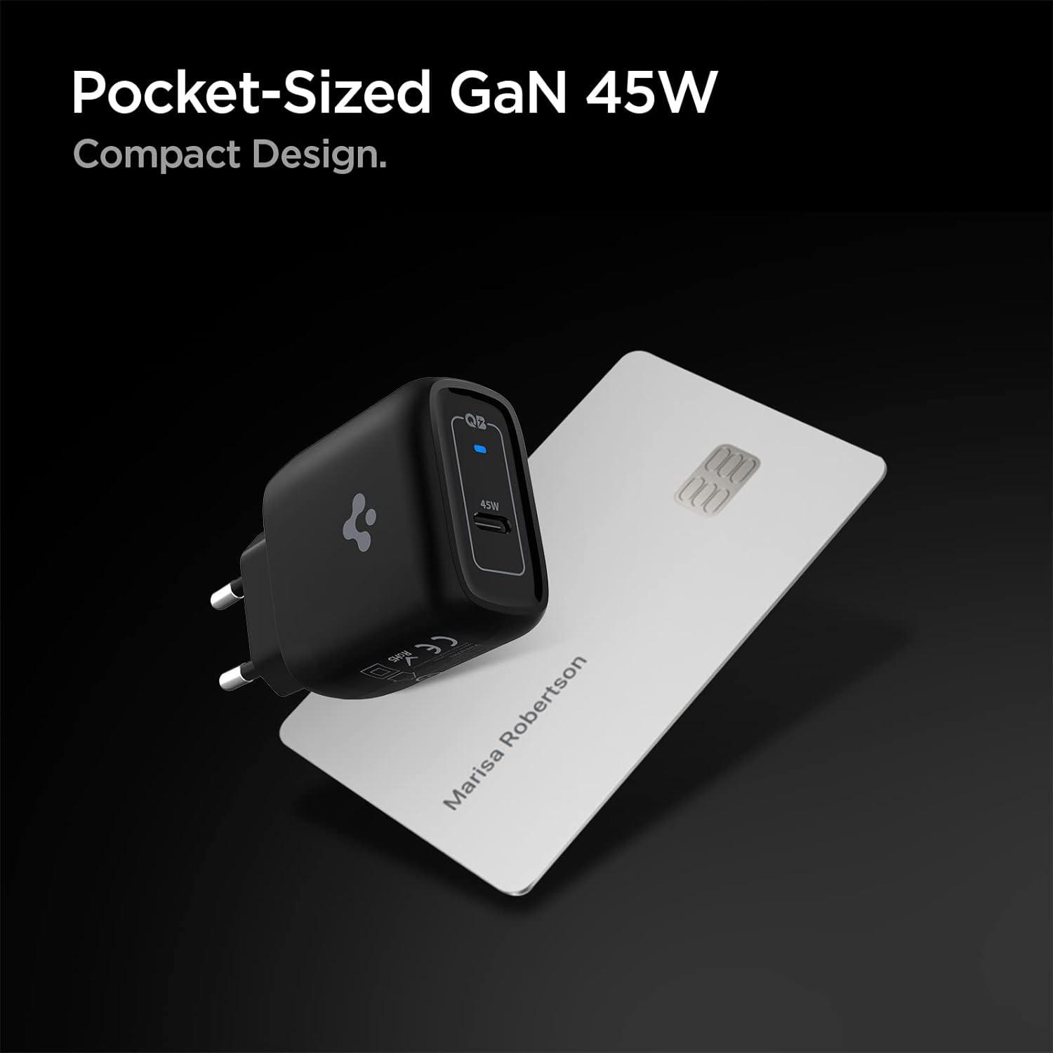 Spigen® PowerArc ArcStation™ Pro ACH02588 Durabend™ USB-C Cable Included PPS PD GaN USB-C Fast Charger | 45W – Black