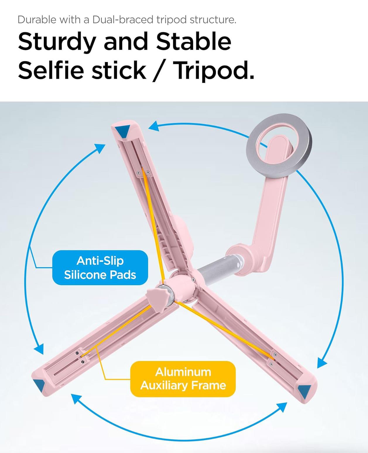 Spigen® S570W AMP06403 (MagFit) MagSafe Bluetooth Selfie Stick Tripod - Misty Rose