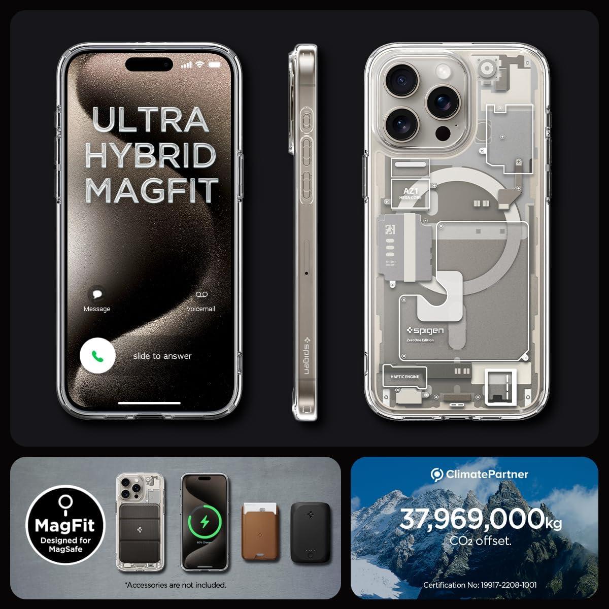 Spigen® Ultra Hybrid™ Zero One (MagFit) ACS07211 iPhone 15 Pro Max Case - Zero One Natural Titanium