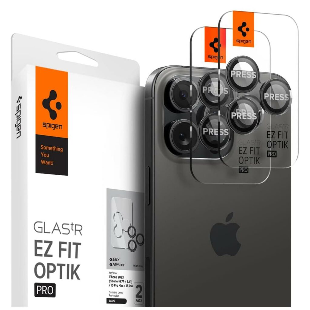Spigen® (x2.Pack) GLAS.tR™ EZ FIT™ OPTIK PRO AGL05205 iPhone 15 Pro Max | 15 Pro | 14 Pro Max | 14 Pro Premium Tempered Glass Camera Lens Protector – Black