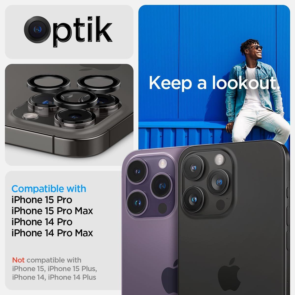 Spigen® ( x2 Pack ) GLAS.tR™ EZ Fit™ Optik Pro AGL05205 iPhone 15 Pro Max | 15 Pro | 14 Pro Max | 14 Pro Premium Tempered Glass Camera Lens Protector – Black
