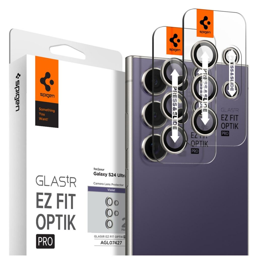 Spigen® (x2.Pack) GLAS.tR™ EZ FIT™ OPTIK PRO AGL07427 Samsung Galaxy S24 Ultra Premium Tempered Glass Camera Lens Protector - Violet