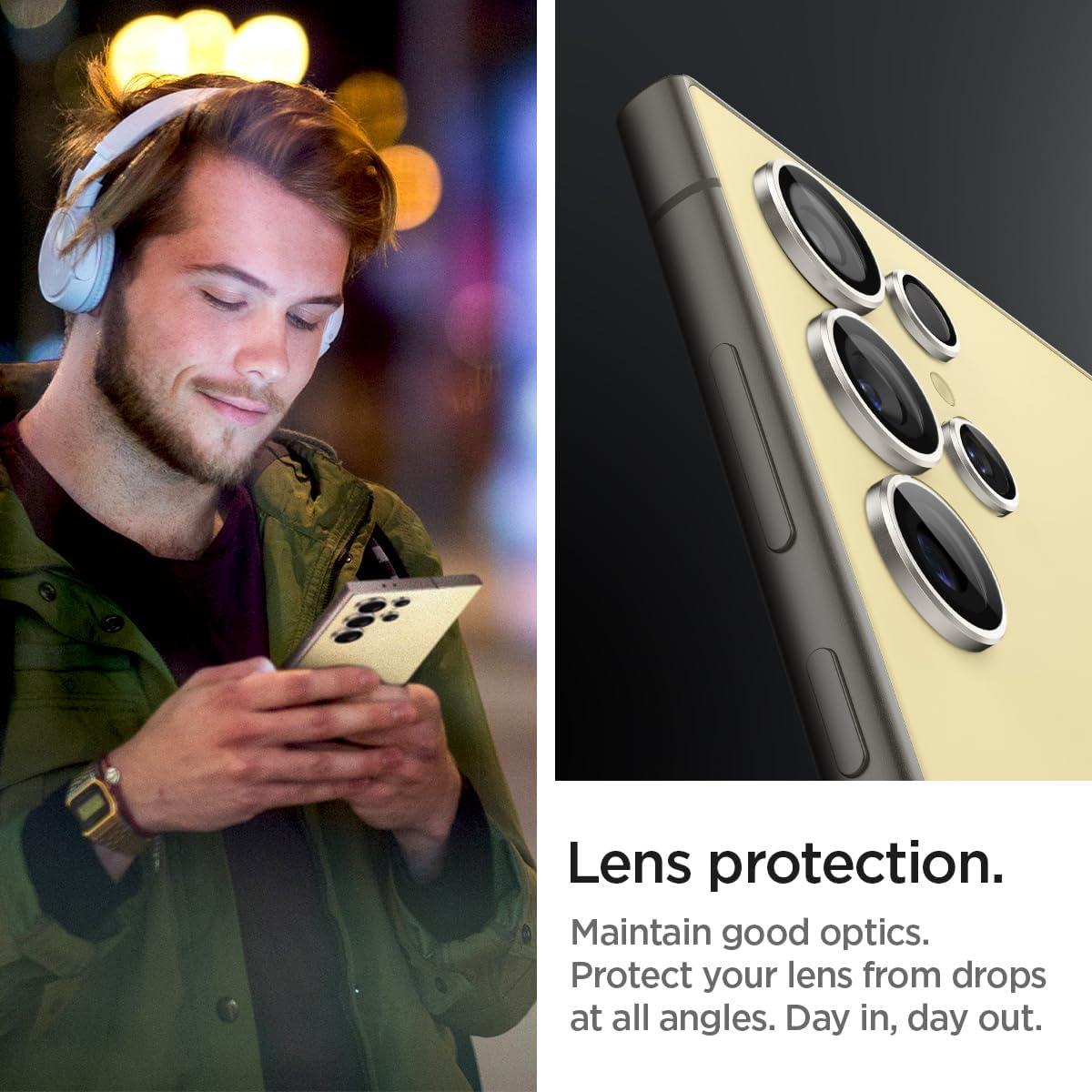 Spigen® (x2.Pack) GLAS.tR™ EZ FIT™ OPTIK PRO AGL07428 Samsung Galaxy S24 Ultra Premium Tempered Glass Camera Lens Protector – Yellow