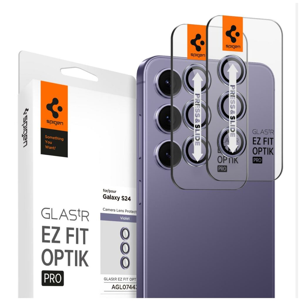 Spigen® (x2.Pack) GLAS.tR™ EZ FIT™ OPTIK PRO AGL07443 Samsung Galaxy S24 Premium Tempered Glass Camera Lens Protector – Violet