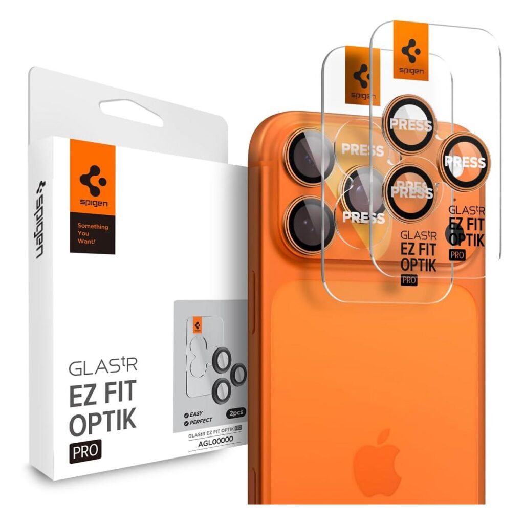 Spigen® (x2.Pack) Glas.tR™ EZ Fit™ Optik Pro AGL10123 iPhone 17 Pro Max | 17 Pro | 16 Pro Max | 16 Pro | 15 Pro Max | 15 Pro | 14 Pro Max | 14 Pro Premium Tempered Glass Camera Lens Protector - Orange