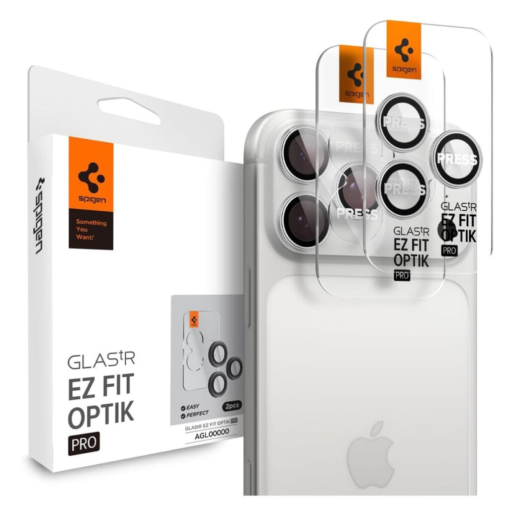Spigen® (x2.Pack) Glas.tR™ EZ Fit™ Optik Pro AGL10124 iPhone 17 Pro Max | 17 Pro | 16 Pro Max | 16 Pro | 15 Pro Max | 15 Pro | 14 Pro Max | 14 Pro Premium Tempered Glass Camera Lens Protector - Silver