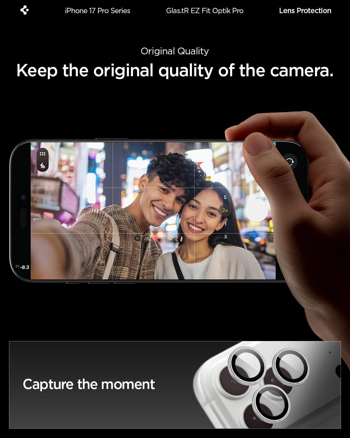 Spigen® (x2.Pack) Glas.tR™ EZ Fit™ Optik Pro AGL10124 iPhone 17 Pro Max | 17 Pro | 16 Pro Max | 16 Pro | 15 Pro Max | 15 Pro | 14 Pro Max | 14 Pro Premium Tempered Glass Camera Lens Protector - Silver