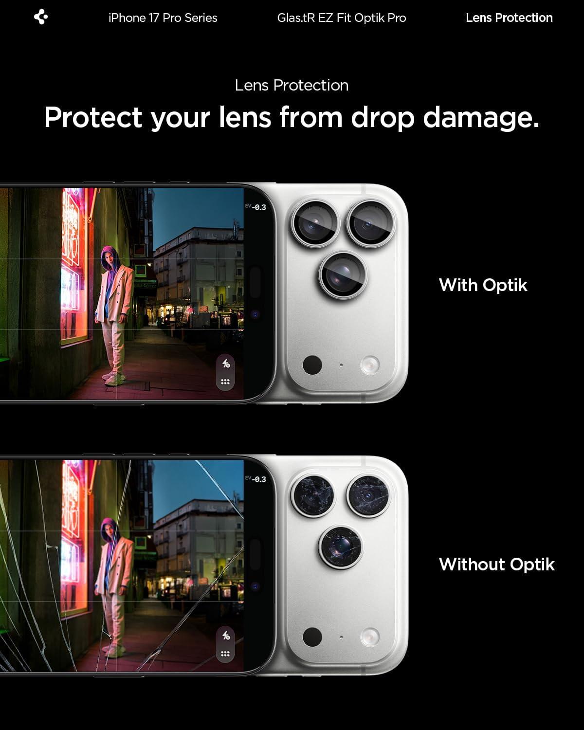 Spigen® (x2.Pack) Glas.tR™ EZ Fit™ Optik Pro AGL10124 iPhone 17 Pro Max | 17 Pro | 16 Pro Max | 16 Pro | 15 Pro Max | 15 Pro | 14 Pro Max | 14 Pro Premium Tempered Glass Camera Lens Protector - Silver