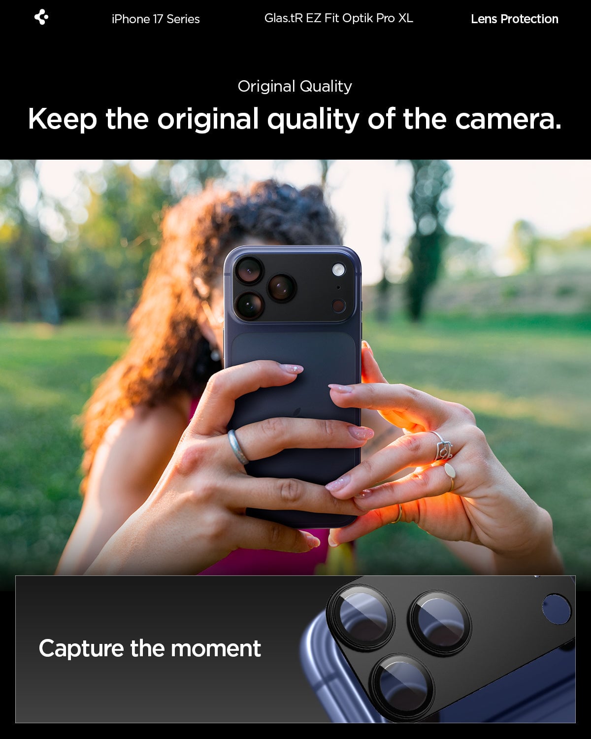 Spigen Glas.tR EZ Fit Optik Pro XL Tempered Glass Camera Lens Protector for iPhone 17 Pro Max - Blue