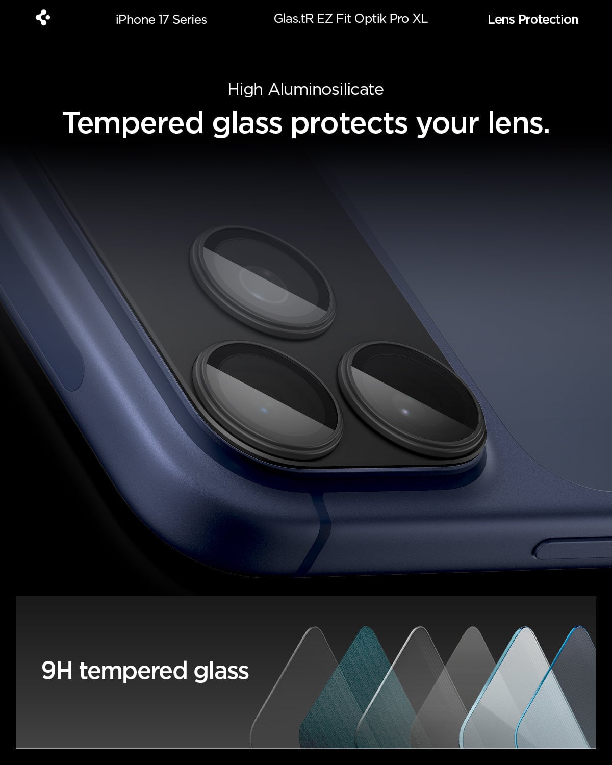 Spigen Glas.tR EZ Fit Optik Pro XL Tempered Glass Camera Lens Protector for iPhone 17 Pro Max - Blue