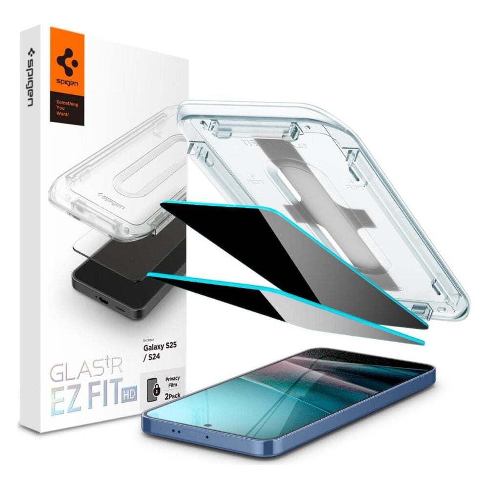 Spigen® 2Pack GLAS.tR™ EZ Fit™ | Privacy AGL09308 Samsung Galaxy S25 | S24 Premium Tempered Glass Screen Protector