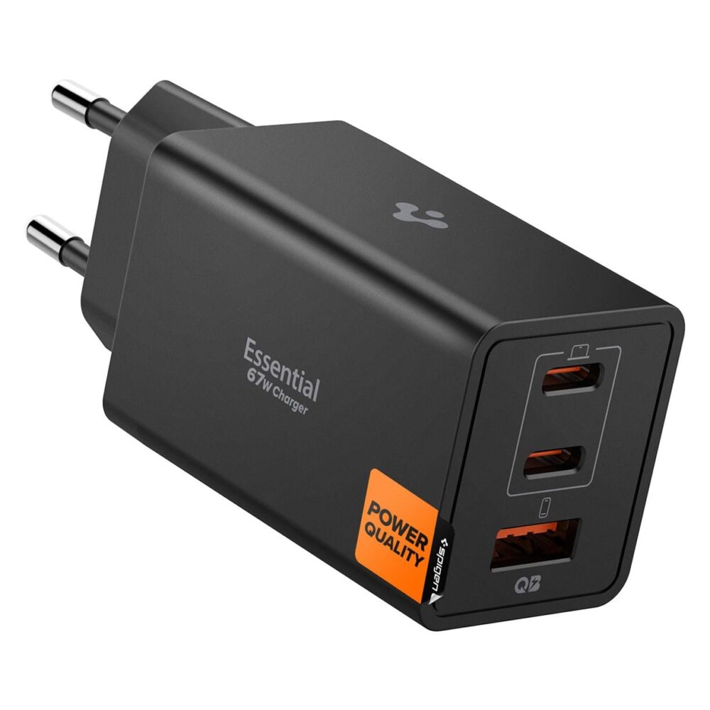 Spigen® ArcStation™ Essential® GaN EE673EU ACH09458 3-Port USB-C & USB-A PD 3.0 PPS Fast Charger | 67W - Black